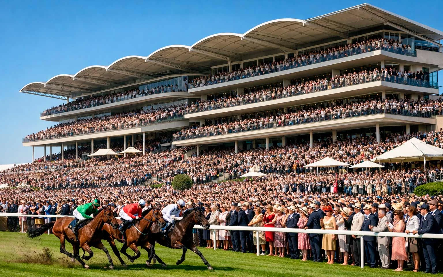 Volle Tribüne bei großem Pferderennen-Event