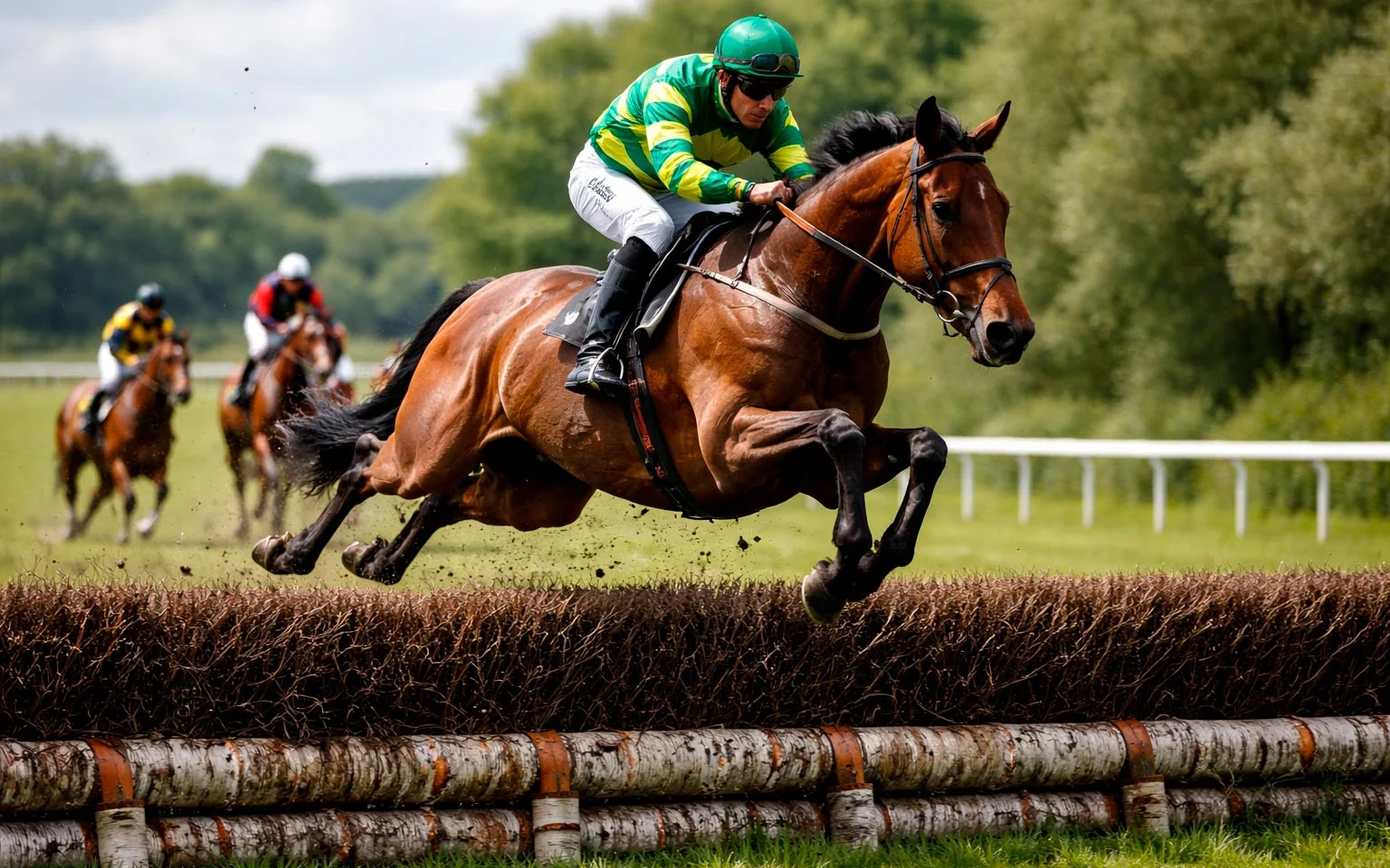 Pferd springt über Hürde bei Hindernisrennen