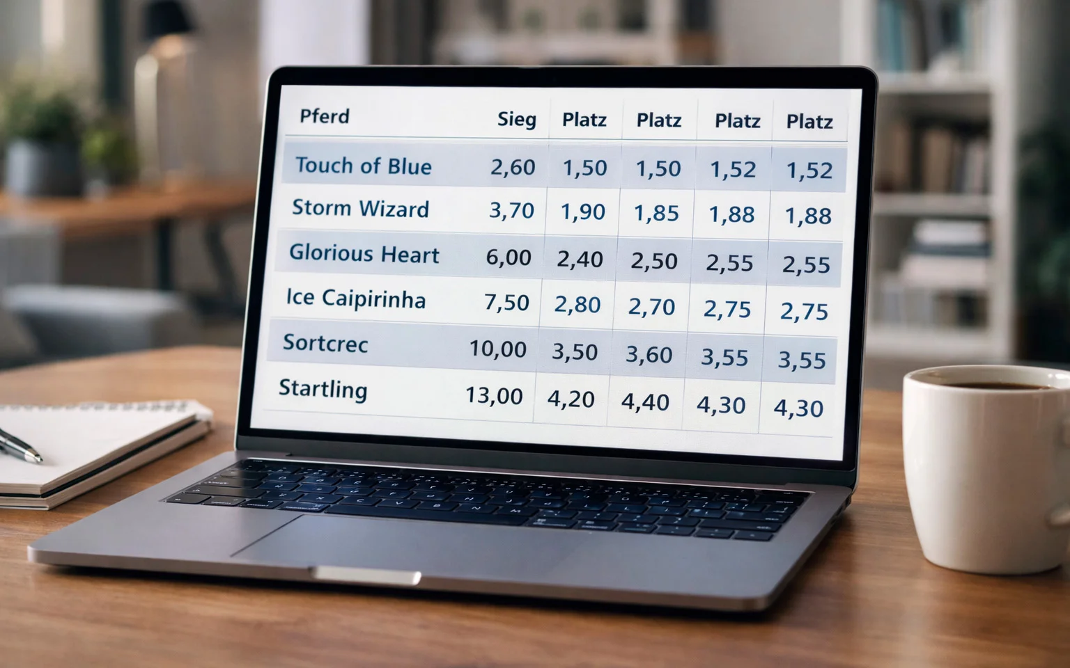 Laptop-Bildschirm zeigt Quotenvergleich verschiedener Anbieter