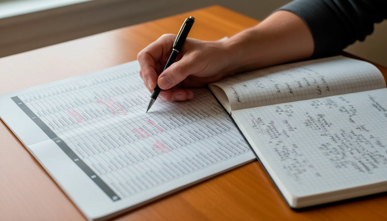 Person analysiert Pferdewetten-Quoten mit Notizen und Rennprogramm